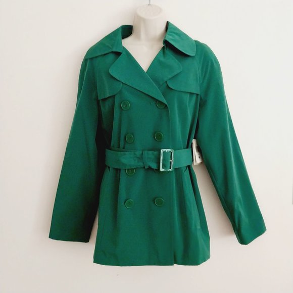 *NWT London Fog Short Double breasted Raincoat Jacket Green Size Medium - Picture 2 of 6